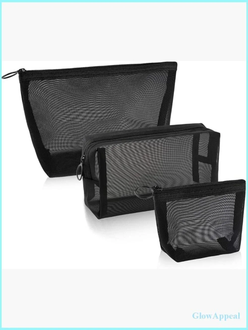 3 Piece Mesh Cosmetic Bag Set with Zipper Pouch Travel Toiletry Organizer
